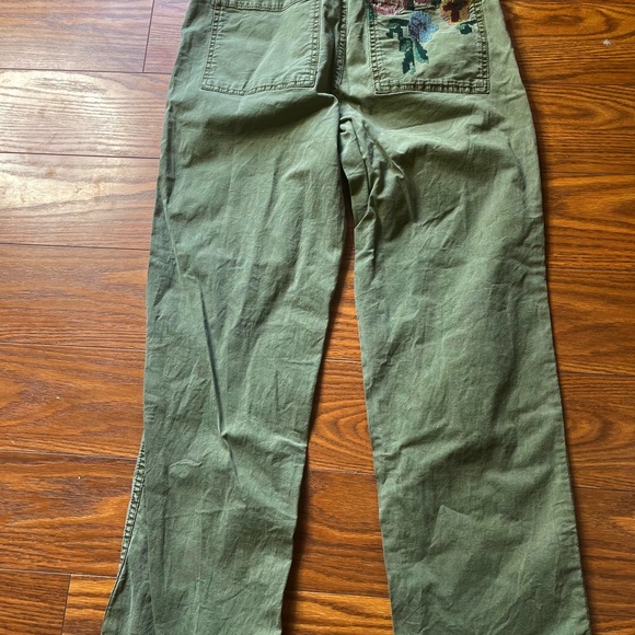 Anthropologie Hei Hei Embroidered Floral  Utility Pant Boho Olive Green Women 27 - Picture 2 of 3